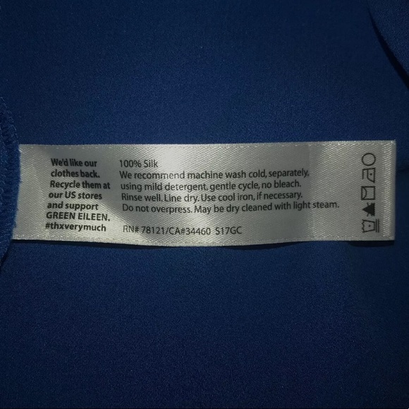 EILEEN FISHER Dress Sz M Silk Georgette Crepe Blue - Picture 6 of 8